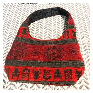 Red woven velvet tribal pattern shoulder bag